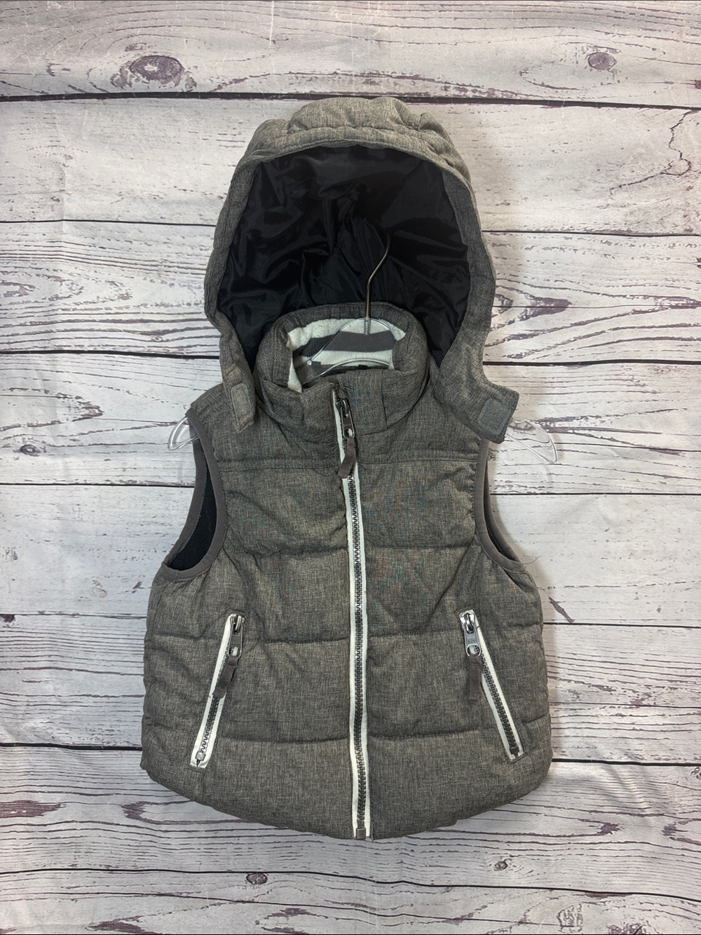 H&M Quilted Hooded Heather Gray Vest Size 2